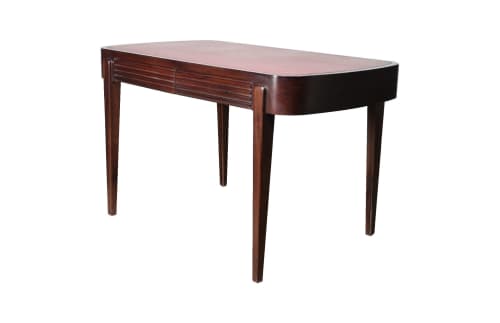 Desk in Red Leather, In Stock | Tables by Costantini Design. Item composed of wood in mid century modern or contemporary style