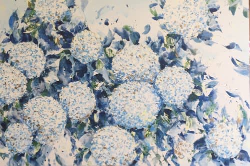 Breezy Hydrangeas | Oil And Acrylic Painting in Paintings by Dana Mooney Art. Item composed of synthetic