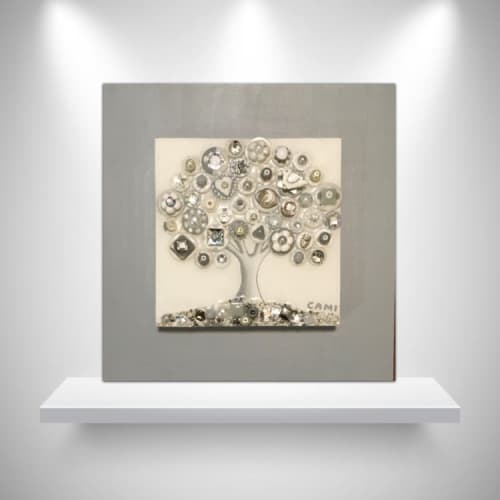 "Frosted Moon" - 10x10" | Mixed Media by Cami Levin. Item made of wood with synthetic works with contemporary style