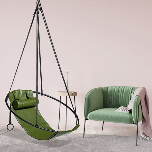 Studio Stirling - Sling Cactus Leather | Swing Chair in Chairs by Studio Stirling. Item composed of fabric and steel in minimalism or modern style