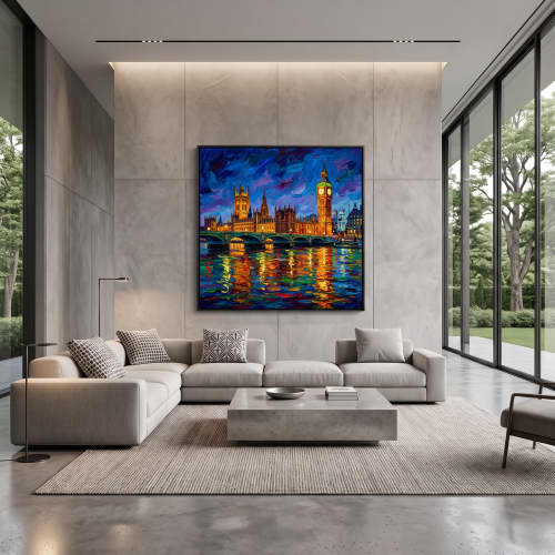 London Big Ben Thames Impasto Oil Painting Fine Art I | Oil And Acrylic Painting in Paintings by Dynasty Artisan. Item composed of linen in contemporary or eclectic & maximalism style