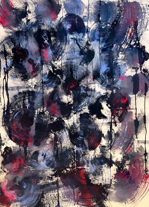 DJ Nights | Oil And Acrylic Painting in Paintings by Art by Shroon. Item made of canvas works with mid century modern & contemporary style