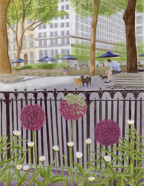 Alliums in Gramercy Park - Original Oil Painting on Canvas | Oil And Acrylic Painting in Paintings by Michelle Keib Art. Item composed of canvas