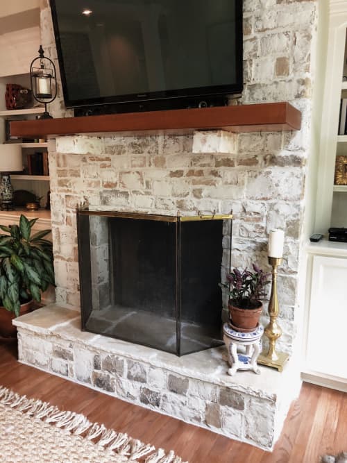 Custom Whitewash on Stone Fireplace | Wall Treatments by EMILY POPE HARRIS ART