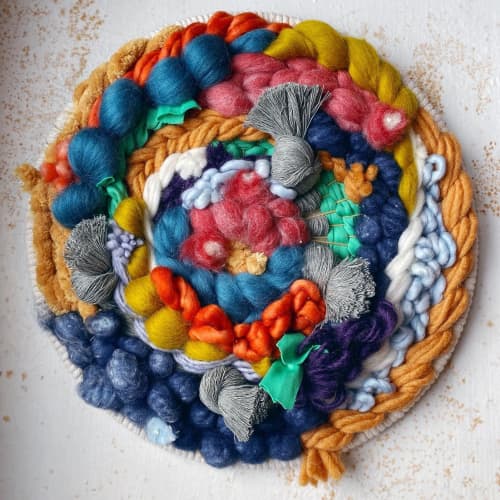 10" Round Weaving | Tapestry in Wall Hangings by Gabrielle Mitchell Studio. Item composed of fiber