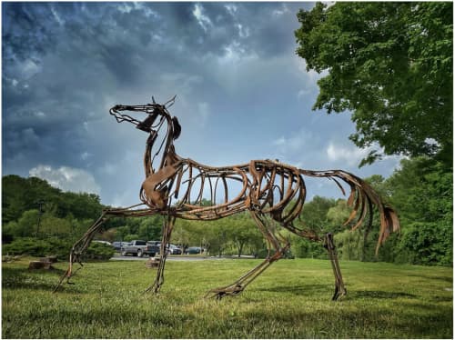 Large scale horse sculpture | Public Sculptures by Wendy Klemperer Art Inc | The Market at Pound Ridge Square in Pound Ridge. Item composed of steel
