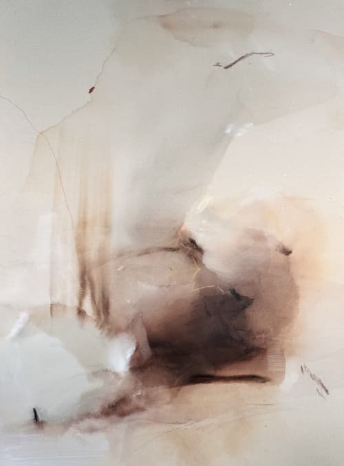 Transient Embrace - Warm Neutral Abstract | Oil And Acrylic Painting in Paintings by Arohika Verma. Item made of wood with canvas works with contemporary & country & farmhouse style