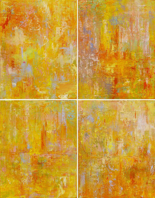 Sun Spots 1-4 | Oil And Acrylic Painting in Paintings by Jill Krutick | Jill Krutick Fine Art in Mamaroneck. Item composed of canvas and synthetic