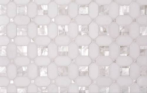 Geometric Pearl White Thassos Shell Backsplash | Tile Club | Tiles by Tile Club. Item made of marble