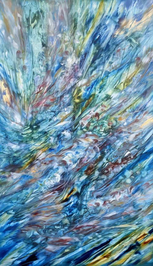 Water Reflections V | Oil And Acrylic Painting in Paintings by Kozyuk Gallery. Item composed of canvas compatible with boho and contemporary style
