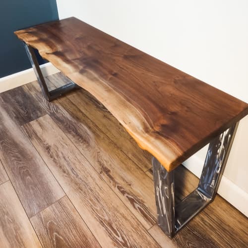 Live edge Walnut and Steel Bench | Benches & Ottomans by JETT Woodworking LLC