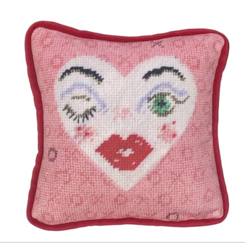 pink velvet VALENTINA heart art toss pillow | Pillows by Mommani Threads. Item composed of cotton in contemporary style