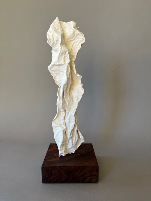 Velo Antico (Ancient Veil) - Small Plaster Sculpture | Sculptures by Lutz Hornischer - Sculptures in Wood & Plaster. Item composed of walnut & ceramic compatible with contemporary and industrial style