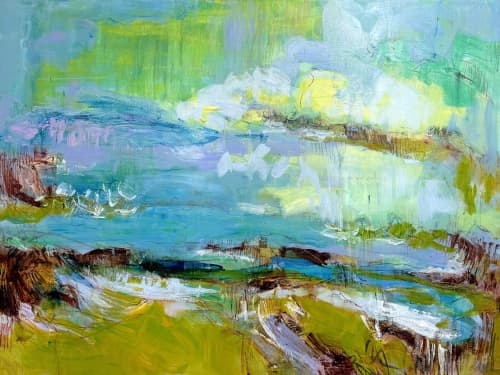 Coastal Abstract Landscape Painting Splendid Dorothy Fagan | Mixed Media in Paintings by Dorothy Fagan Fine Arts. Item made of canvas compatible with mid century modern and contemporary style