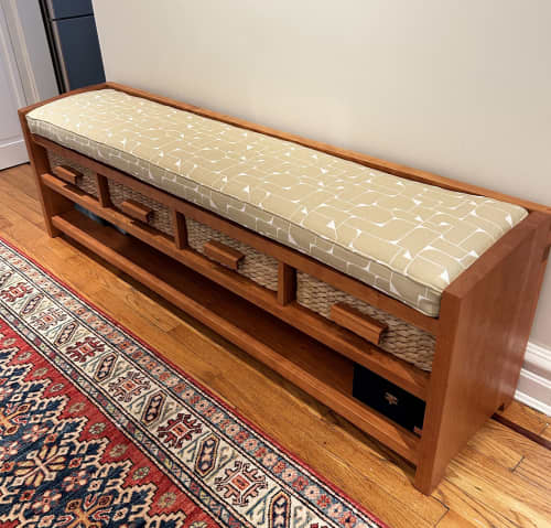 Long Window or Hall Bench with Storage | Benches & Ottomans by Simon Metz Woodworking. Item made of wood works with mid century modern & contemporary style