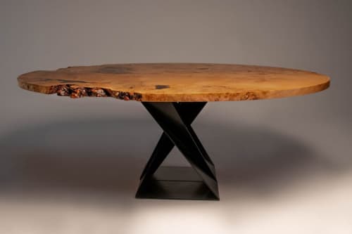 Oval Pippy Oak Dining Table | Tables by L'atelier Mata. Item composed of walnut and steel