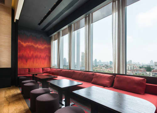 Red and Gold Leaf Wall Paint | Murals by Elsa Jeandedieu Studio | Shanghai in Shanghai. Item composed of synthetic