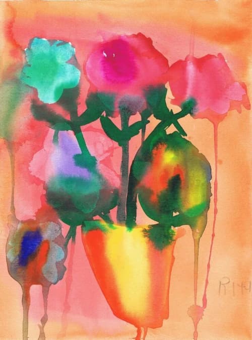 Festive Flowers - Original Watercolor | Watercolor Painting in Paintings by Rita Winkler - "My Art, My Shop" (original watercolors by artist with Down syndrome). Item made of paper works with mid century modern & contemporary style