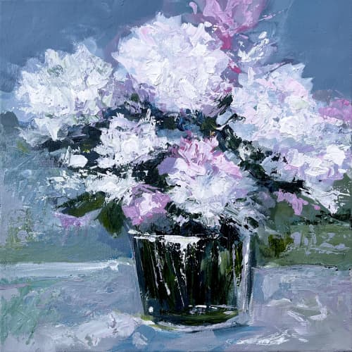 White Peonies in Vase - Floral Palette Knife Painting | Oil And Acrylic Painting in Paintings by Filomena Booth Fine Art. Item made of canvas works with contemporary style