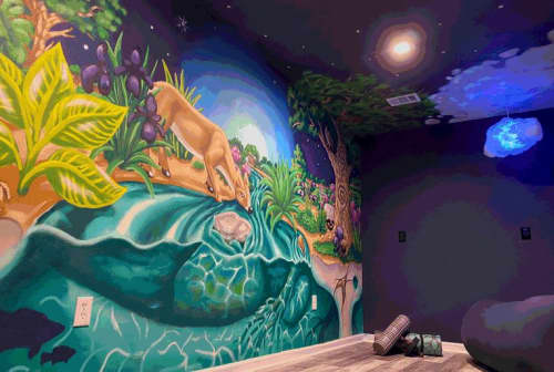Serenity Before Dawn UV-Reactive Mural | Murals by Sam Soper — Mural Art & Illustration. Item composed of synthetic