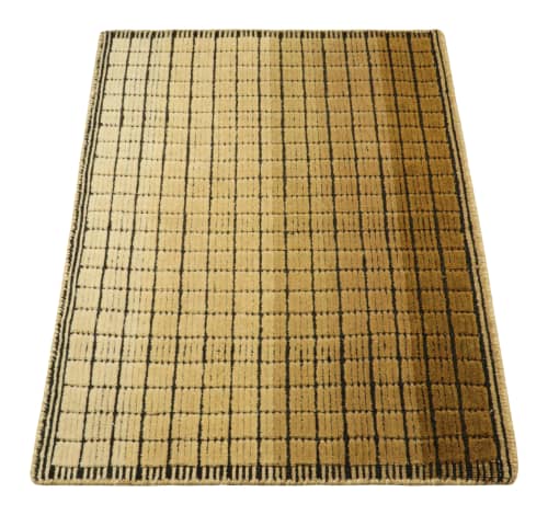 Rug & Kilim’s Gradient Rug in Creamy Beige-Brown Ombre Grid | Area Rug in Rugs by Rug and Kilim. Item composed of wool compatible with modern style