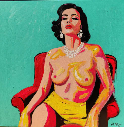 Unapologetic Presence Neo-Pop Female Figure Painting | Oil And Acrylic Painting in Paintings by Berezart. Item made of canvas compatible with contemporary and urban style