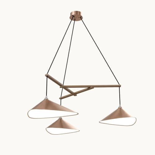 Emily Group of Three Pendant Light – Copper Semi-Matte | Chandeliers by MOSS Objects. Item composed of oak wood & steel compatible with contemporary and modern style