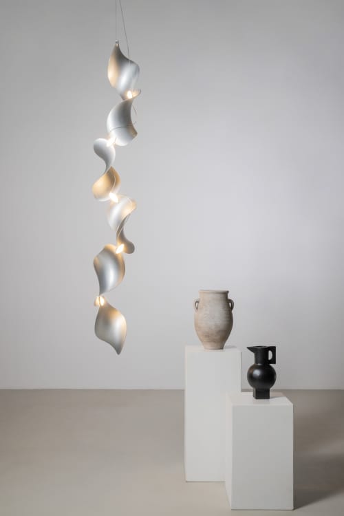Dune 6 Vertical Line in Metallic Tones Pendant Light | Chandeliers by MOSS Objects. Item made of metal works with contemporary & japandi style