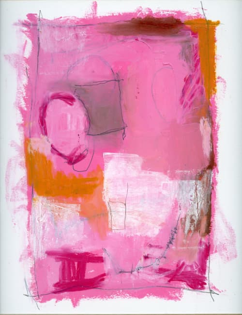 Play Drawing #7 — Abstract Oil on Paper (11×14 in, Pink + Or | Oil And Acrylic Painting in Paintings by Vincent Salvati – Contemporary Abstract Painter | NJ`. Item composed of paper in minimalism or contemporary style