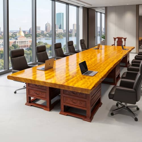 Bespoke Live Edge Ming Single Slab Executive Desk & Table 3 | Conference Table in Tables by Dynasty Artisan. Item made of wood works with minimalism & contemporary style
