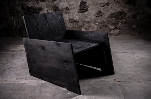 MN Solid Black Pine Lounge Chair | Chairs by NO AGE FURNITURE STUDIO. Item composed of wood