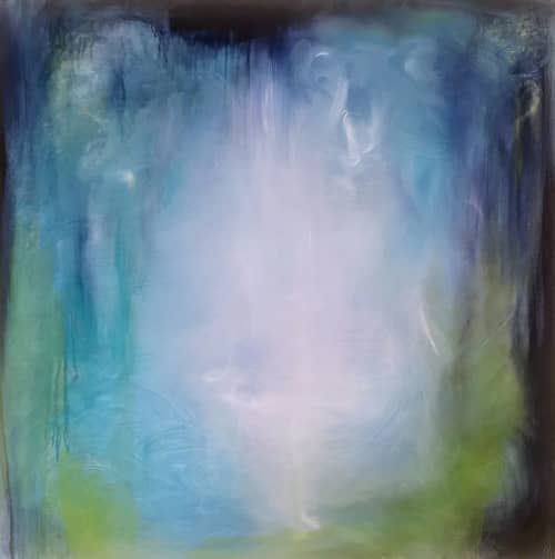 Atlantis - Abstract large blue and green watery painting | Oil And Acrylic Painting in Paintings by Jennifer Baker Fine Art. Item in contemporary or coastal style