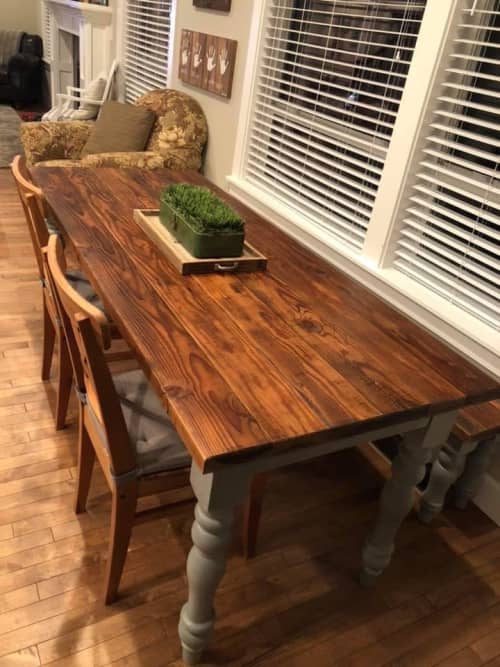 Reclaimed Wood Table w/ Turned Legs | Dining Table in Tables by Beneath the Bark. Item composed of wood