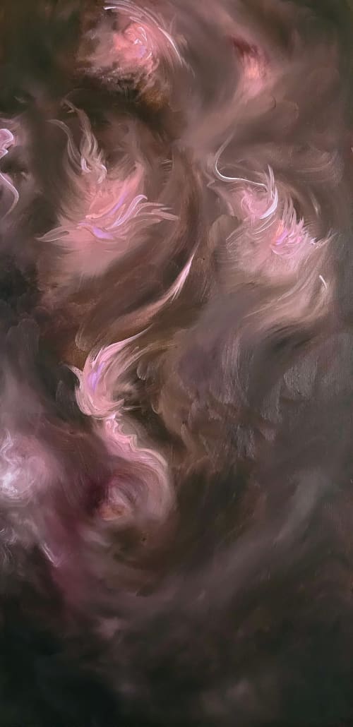Lovers in the storm ~ Brown & pink abstract floral painting | Oil And Acrylic Painting in Paintings by Jennifer Baker Fine Art. Item compatible with contemporary style