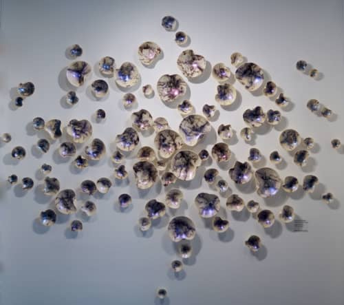 Porcelain Wall Sculpture, 92 Pieces, Violet | Wall Hangings by SevaCeramics. Item composed of stoneware