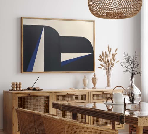 "Abstract Blue Graphic No. 2" - Midcentury Modern Painting | Oil And Acrylic Painting in Paintings by ART + ALCHEMY By Nicolette Atelier. Item made of wood with canvas works with minimalism & mid century modern style