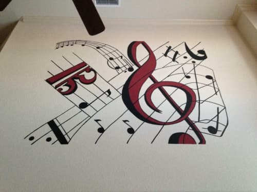 “Music In The Home” | Murals by Sheri Johnson-Lopez. Item composed of synthetic
