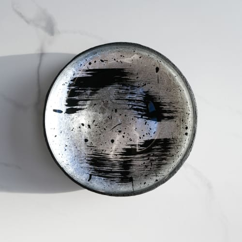 The Brush Series #004: Low Bowl in Silver and Black | Decorative Bowl in Decorative Objects by Carolyn Powers Designs. Item composed of concrete and glass in minimalism or contemporary style