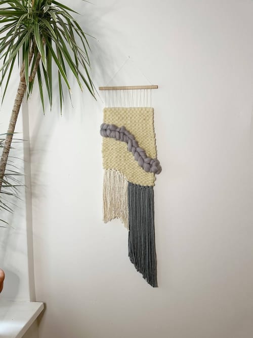 Wabi Sabi  | Silver | Macrame Wall Hanging in Wall Hangings by Dörte Bundt. Item composed of wood and wool in boho or mid century modern style