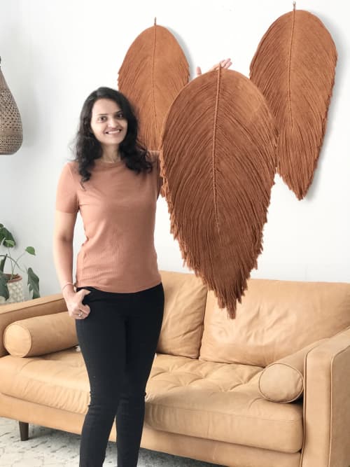 Set of Giant Fiber art leaf soft sculptures | Macrame Wall Hanging in Wall Hangings by YASHI DESIGNS by Bharti Trivedi | Netflix Los Angeles in Los Angeles. Item composed of cotton compatible with minimalism and contemporary style