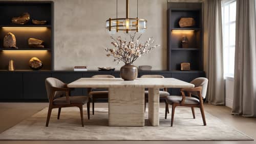 Rectangular Travertine Marble Dining Table | Tables by HamamDecor LLC