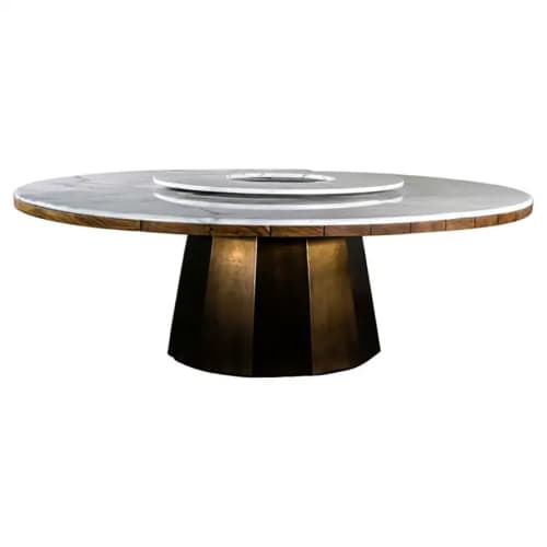 Outdoor Dining Table with Metal Base, Teak & Marble Top | Tables by Costantini Design