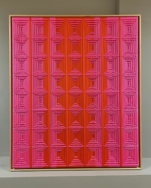 Grid Neon Pink and Neon Orange by Fault Lines Wescover Wall