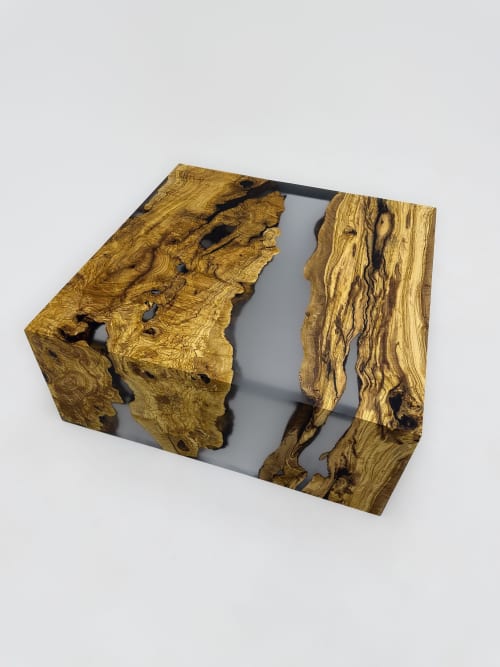 Epoxy Gray Waterfall Coffee Table - End Table - Side Table | Tables by Tinella Collection. Item made of wood works with art deco style