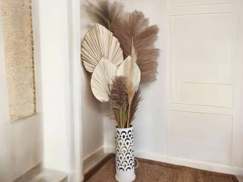 Boho Floor Lamp with Pampas Grass and Dried Palm Leaves | Lamps by Magdyss Boutique. Item composed of metal compatible with boho and minimalism style