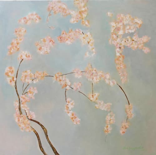 cerezos | Oil And Acrylic Painting in Paintings by Cecilia Arrospide. Item made of canvas compatible with modern style