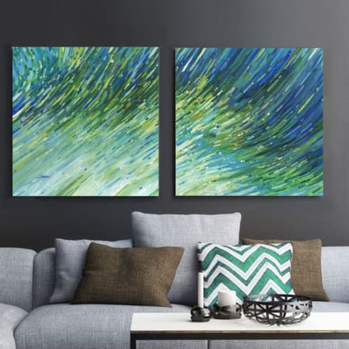 Light Glimmering Waves 1 & 2 | Oil And Acrylic Painting in Paintings by Margaret Juul. Item composed of synthetic
