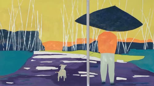 "A Dog And His Man" Oil Painting | Oil And Acrylic Painting in Paintings by Janet Bludau Fine Art. Item made of canvas