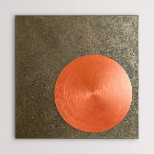 Red Disk on Rifle-green Texture | Oil And Acrylic Painting in Paintings by Alessia Lu. Item composed of canvas in minimalism or contemporary style