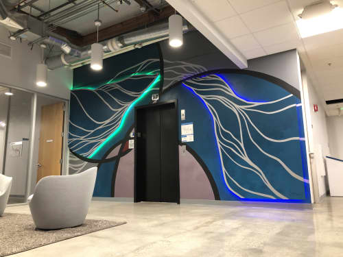 Dimensional LED Light Mural at Coursera | Murals by Strider Patton | Coursera in Mountain View. Item made of synthetic